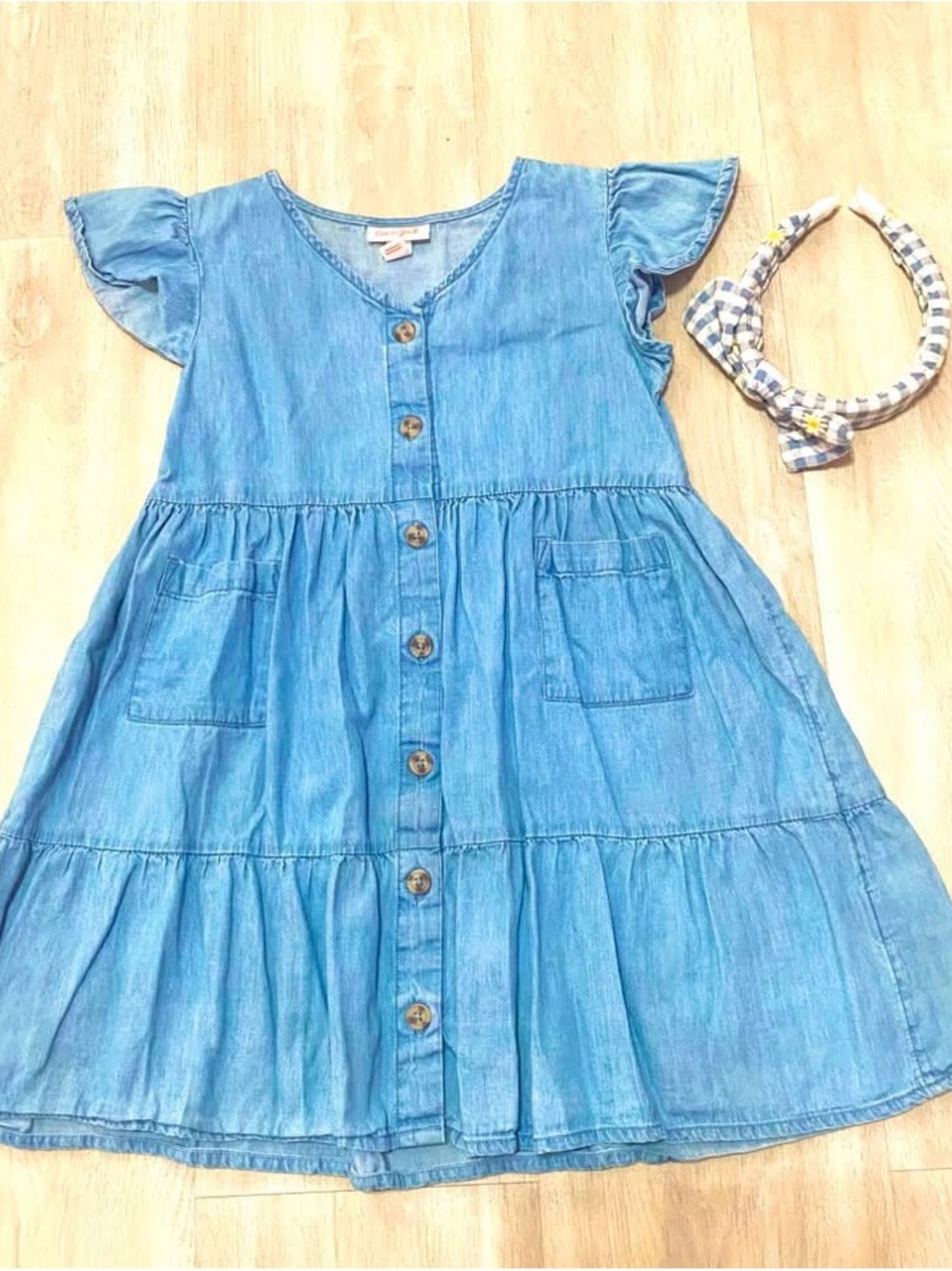 Cat & Jack Light Blue Button-Front Chambray Tiered Dress